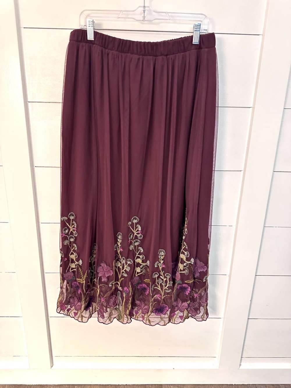 Coldwater Creek PM Embroidered floral maroon midi maxi skirt boho chic old money - Picture 13 of 14